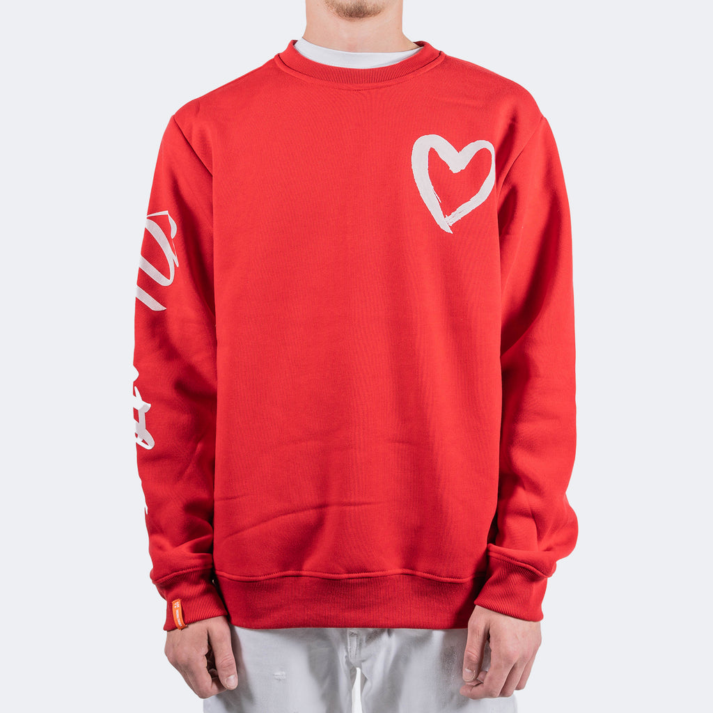 Men's TWO MILL TWENTY Heartless Graphic Script Crewneck Sweatshirt Red