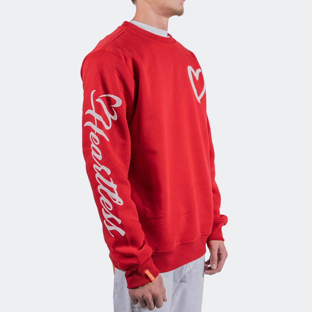 Men's TWO MILL TWENTY Heartless Graphic Script Crewneck Sweatshirt Red