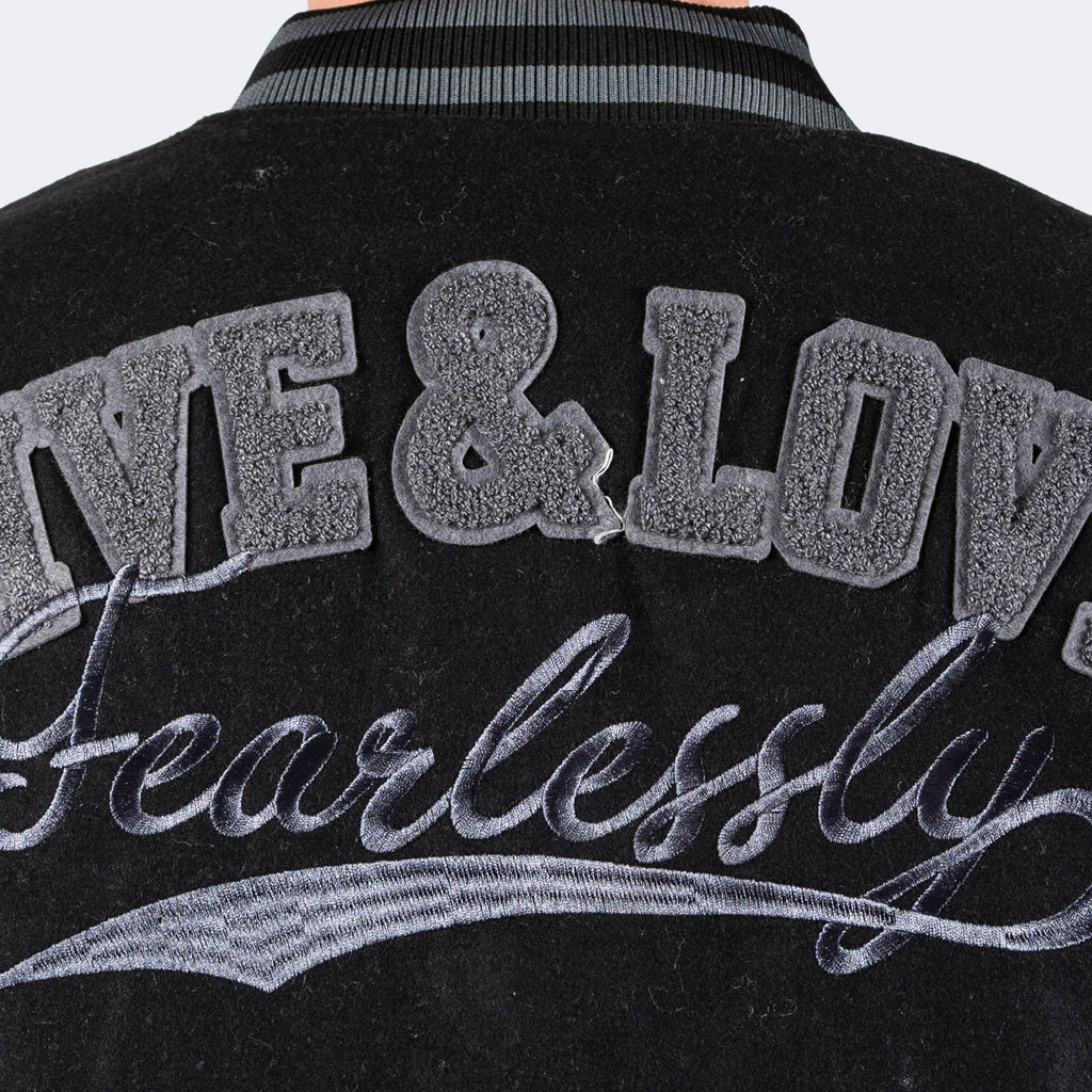 Men's TWO MILL TWENTY Live & Love Varsity Bomber Jacket Black