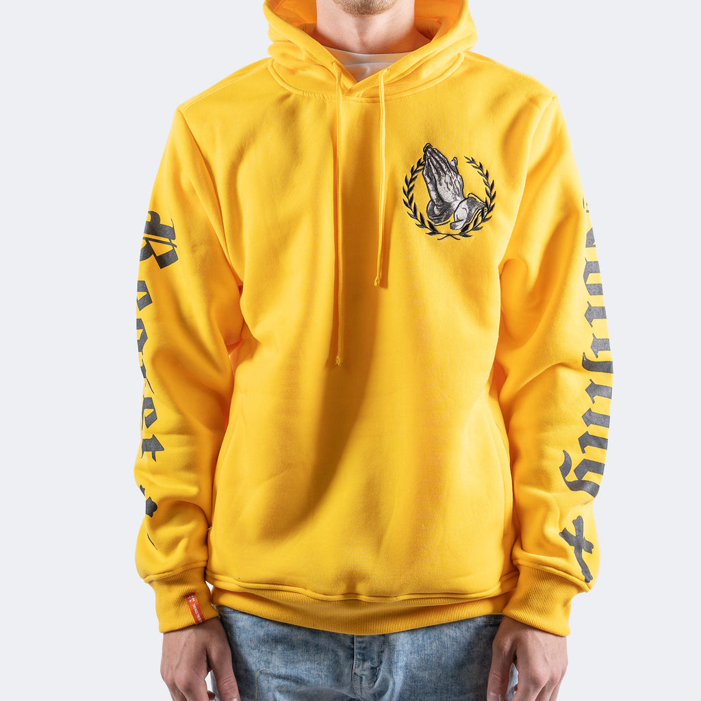 Men's TWO MILL TWENTY Gold Praying Hands & Crosses Hoodie Gold