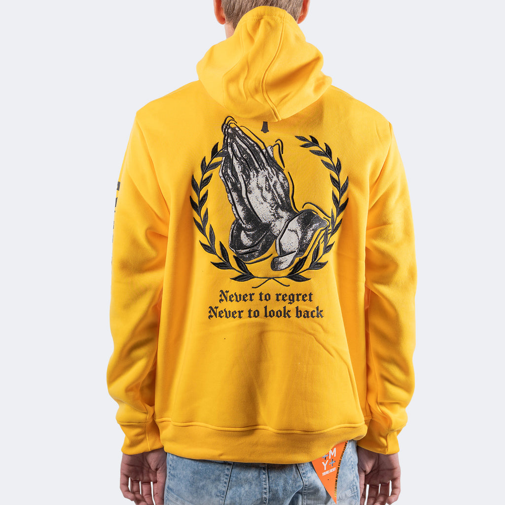 Men's TWO MILL TWENTY Gold Praying Hands & Crosses Hoodie Gold