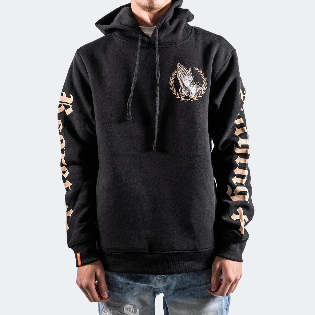 Men's TWO MILL TWENTY Gold Praying Hands & Crosses Hoodie Black