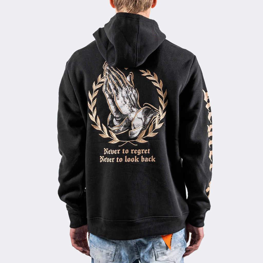 Men's TWO MILL TWENTY Gold Praying Hands & Crosses Hoodie Black