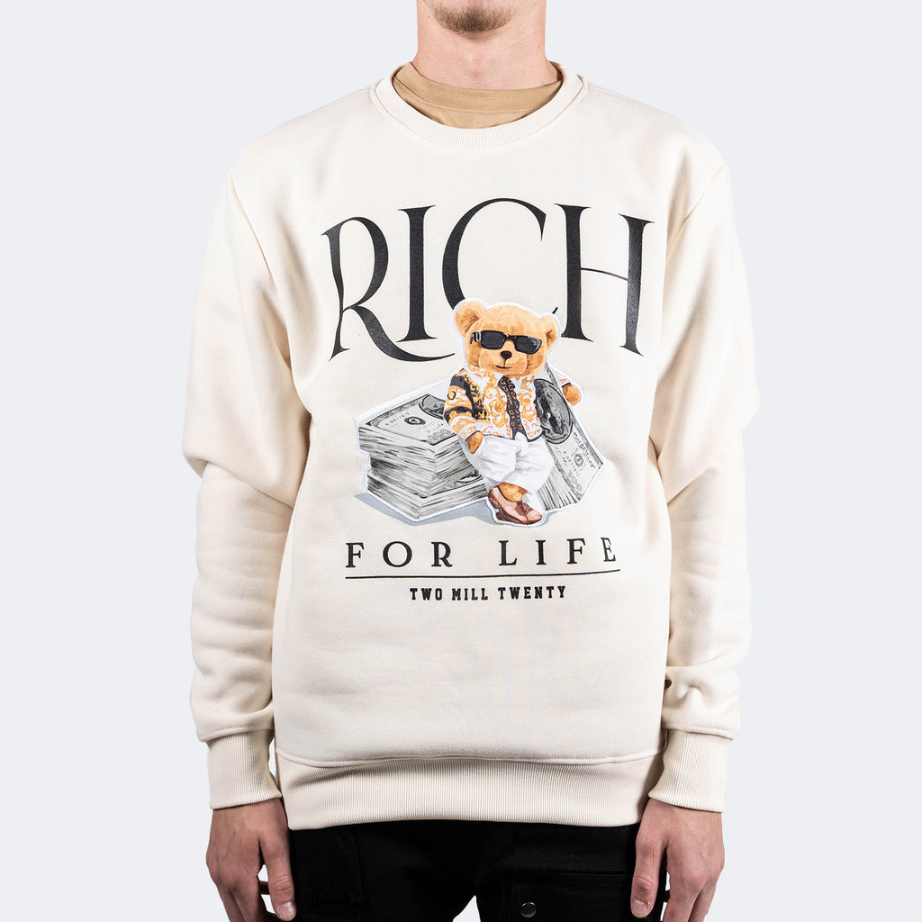 Men's TWO MILL TWENTY Rich Teddy Bear Cash Graphic Sweatshirt Off White