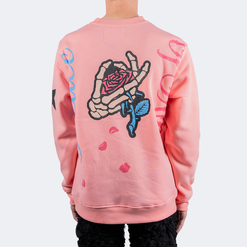 Men's TWO MILL TWENTY Skeleton Rose Peace Sweatshirt Pink