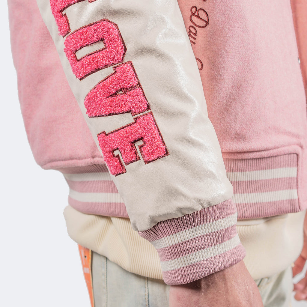 Men's TWO MILL TWENTY Live & Love Varsity Bomber Jacket Pink