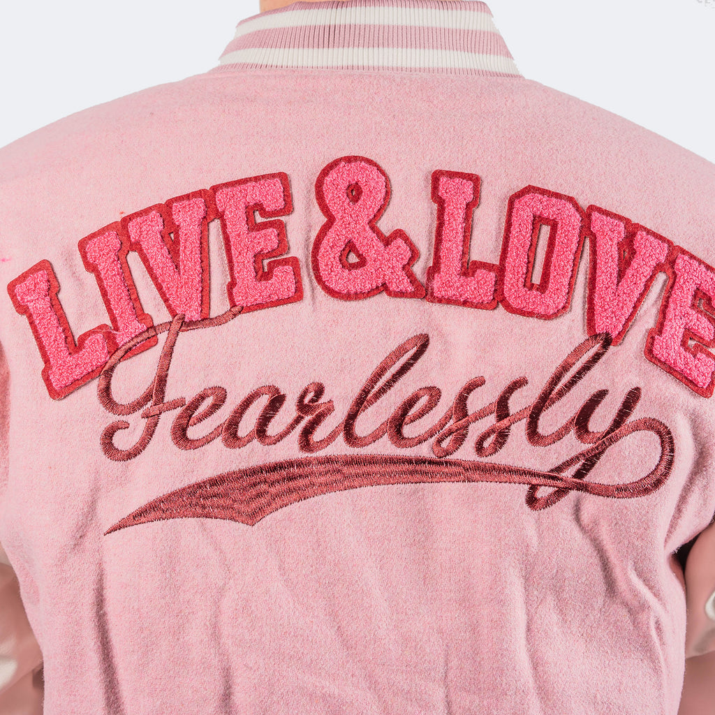 Men's TWO MILL TWENTY Live & Love Varsity Bomber Jacket Pink