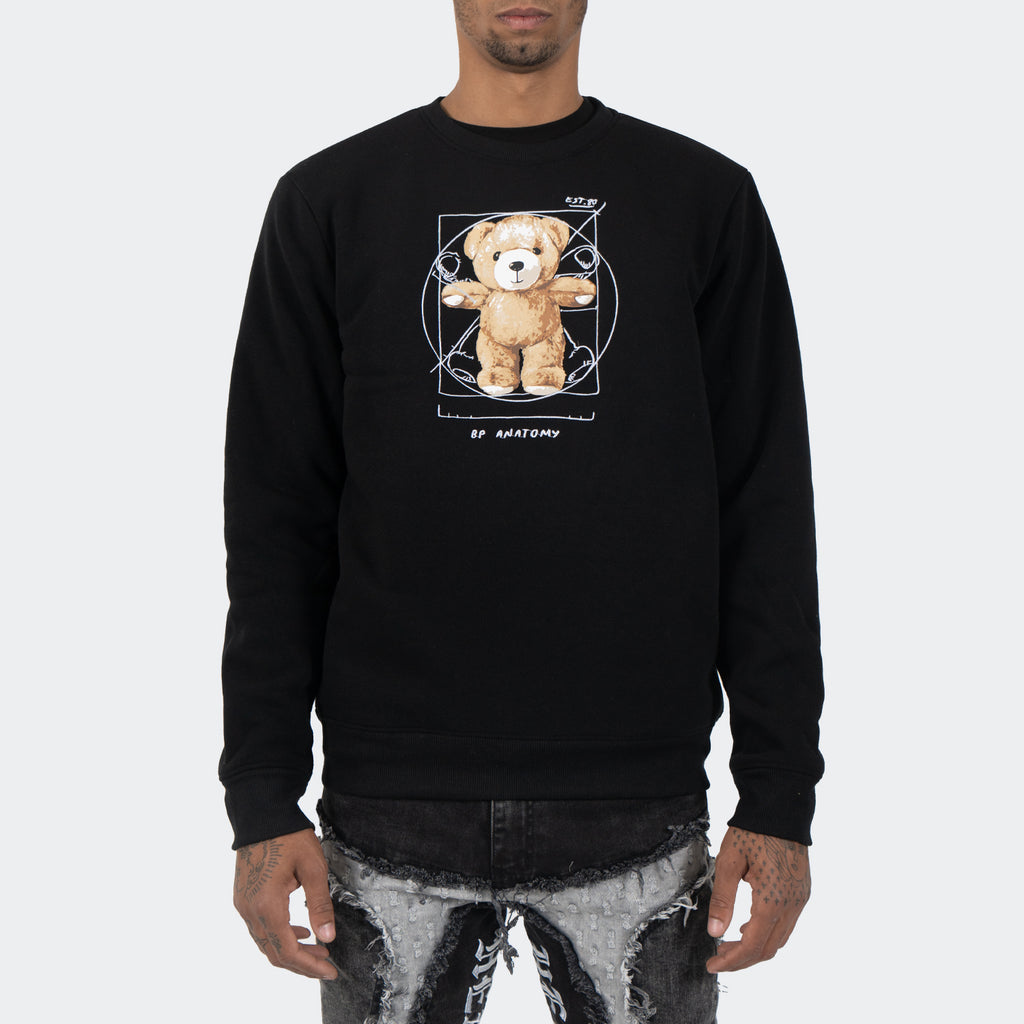 Men's TWO MILL TWENTY Vitruvian Teddy Bear Crewneck Sweatshirt Black