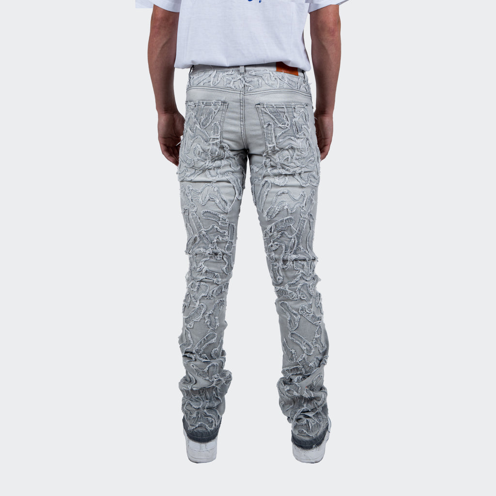 Men's TWO MILL TWENTY "Laramie" Textured Overlay Denim Jeans Grey