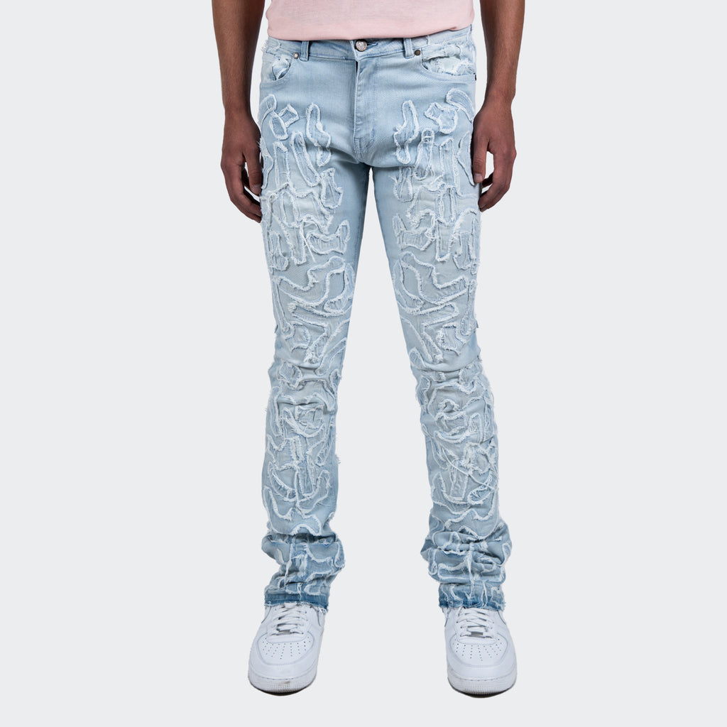 Men's TWO MILL TWENTY "Laramie" Textured Overlay Denim Jeans Light Wash