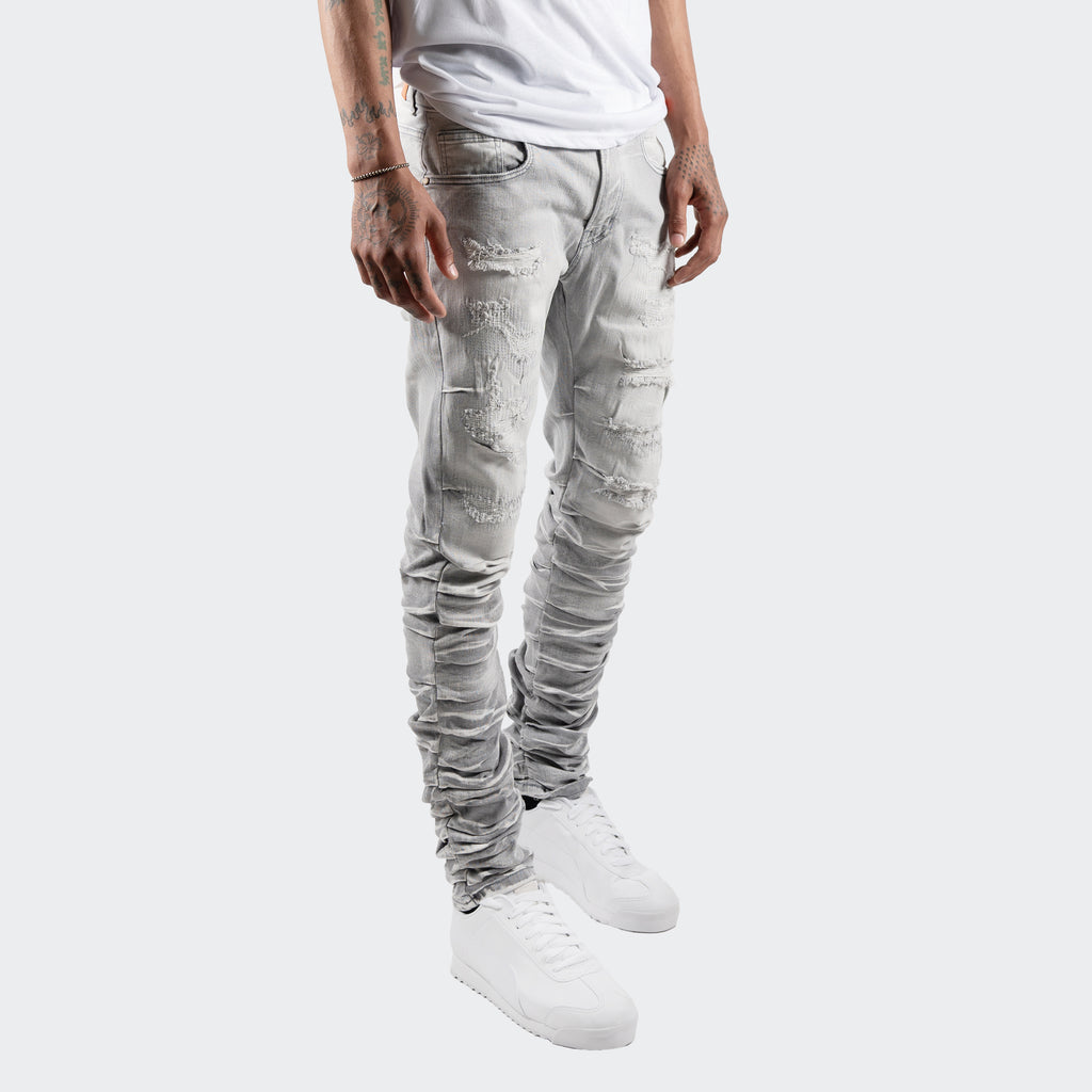 Men's TWO MILL TWENTY Monroe Skinny Fit Distressed Ruched Denim Jeans Grey