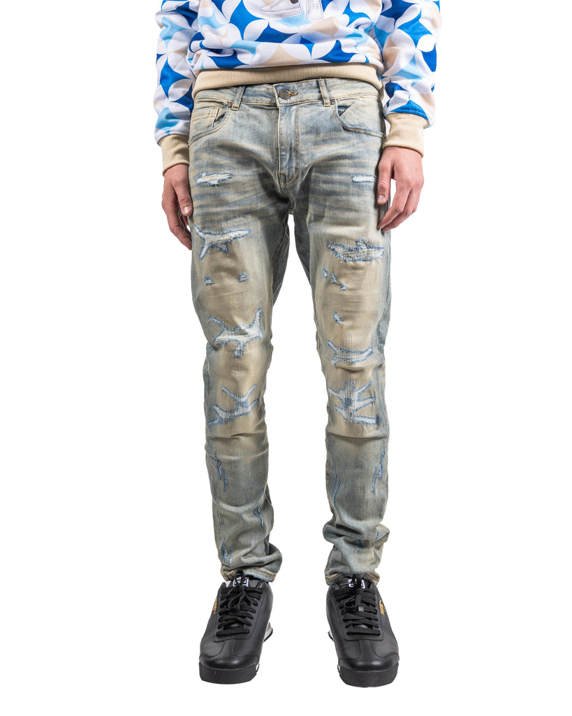 Men's TWO MILL TWENTY Distressed Skinny Jeans Light Vintage Blue