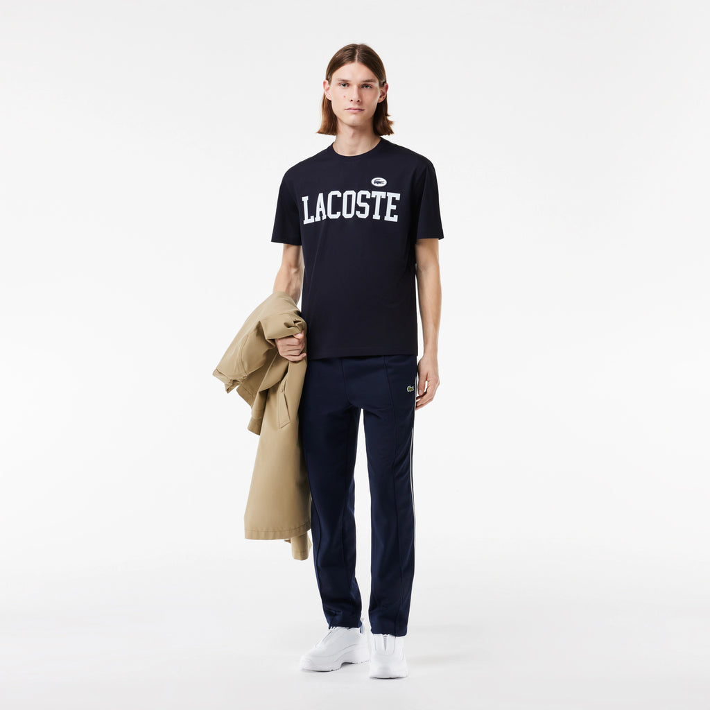 Men's Lacoste Cotton Contrast Print & Badge T-Shirt Abysm Blue