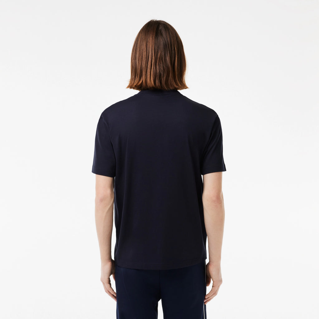 Men's Lacoste Cotton Contrast Print & Badge T-Shirt Abysm Blue