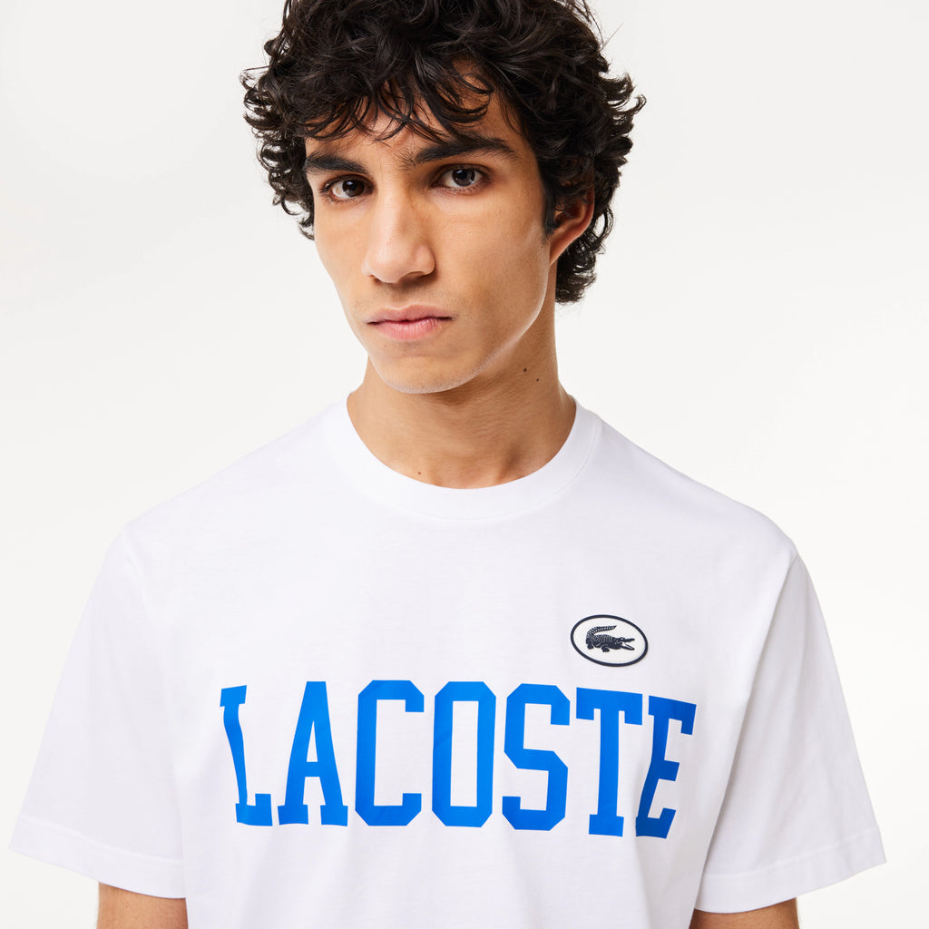 Men's Lacoste Cotton Contrast Print & Badge T-Shirt White