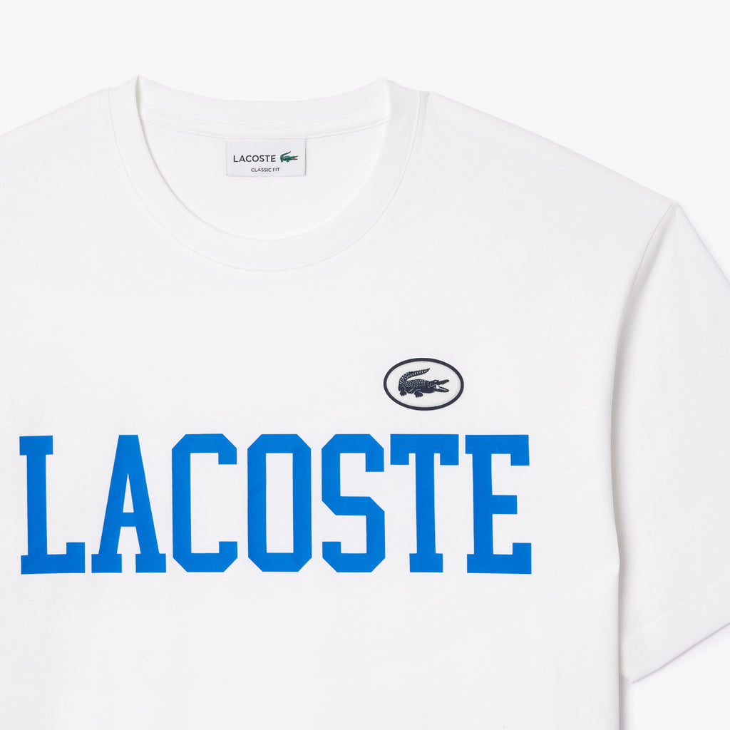Men's Lacoste Cotton Contrast Print & Badge T-Shirt White