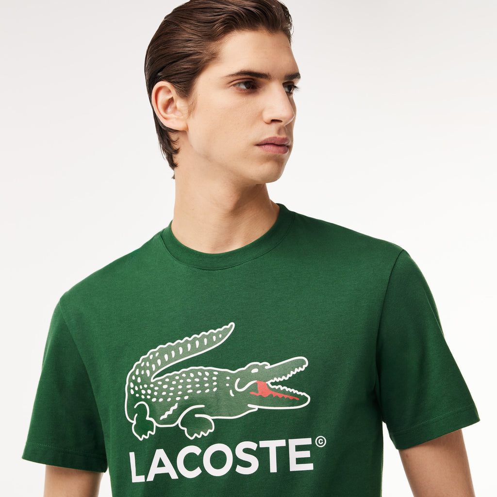 Men's Lacoste Cotton Jersey Signature Print T-Shirt Pine Green