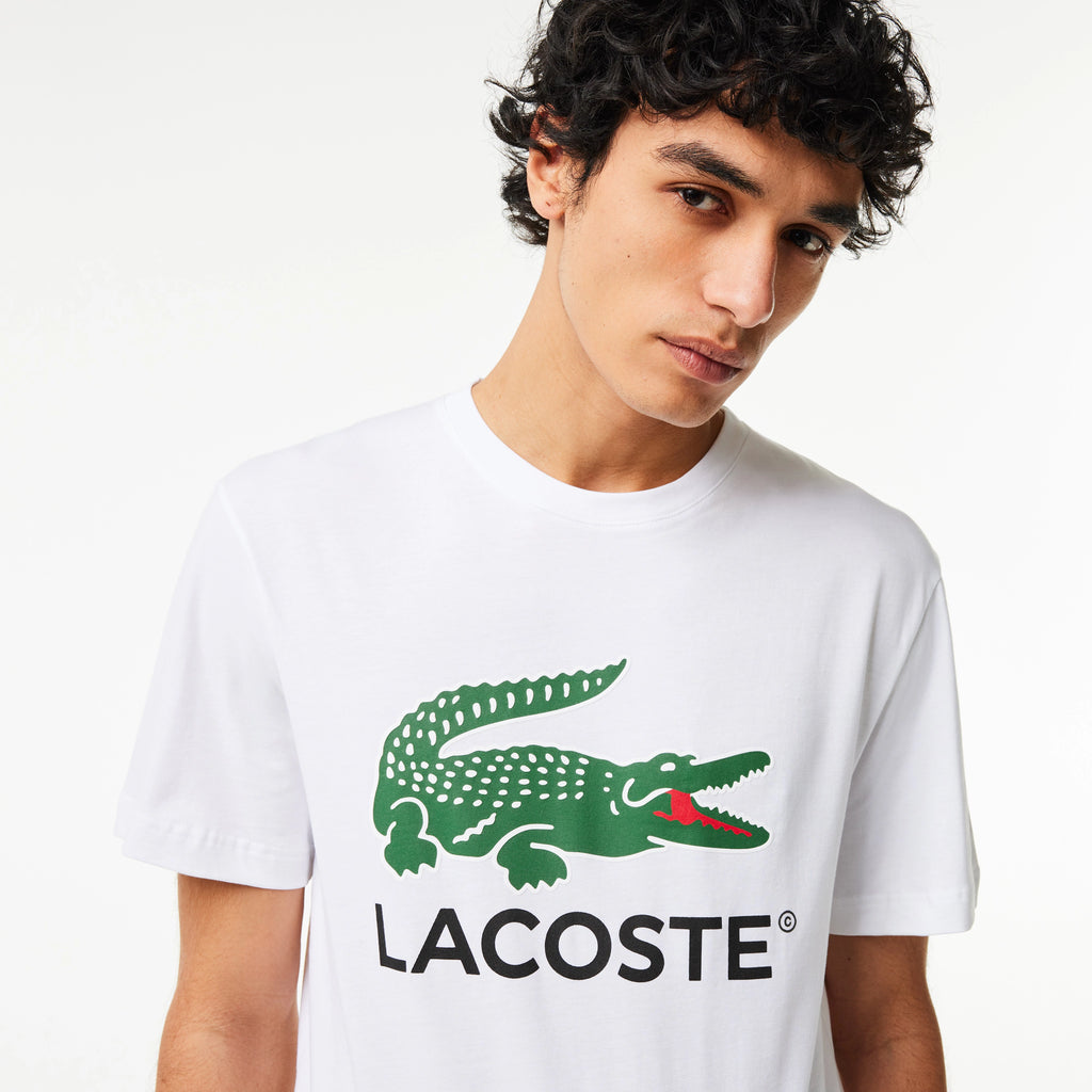 Men's Lacoste Cotton Jersey Signature Print T-Shirt White