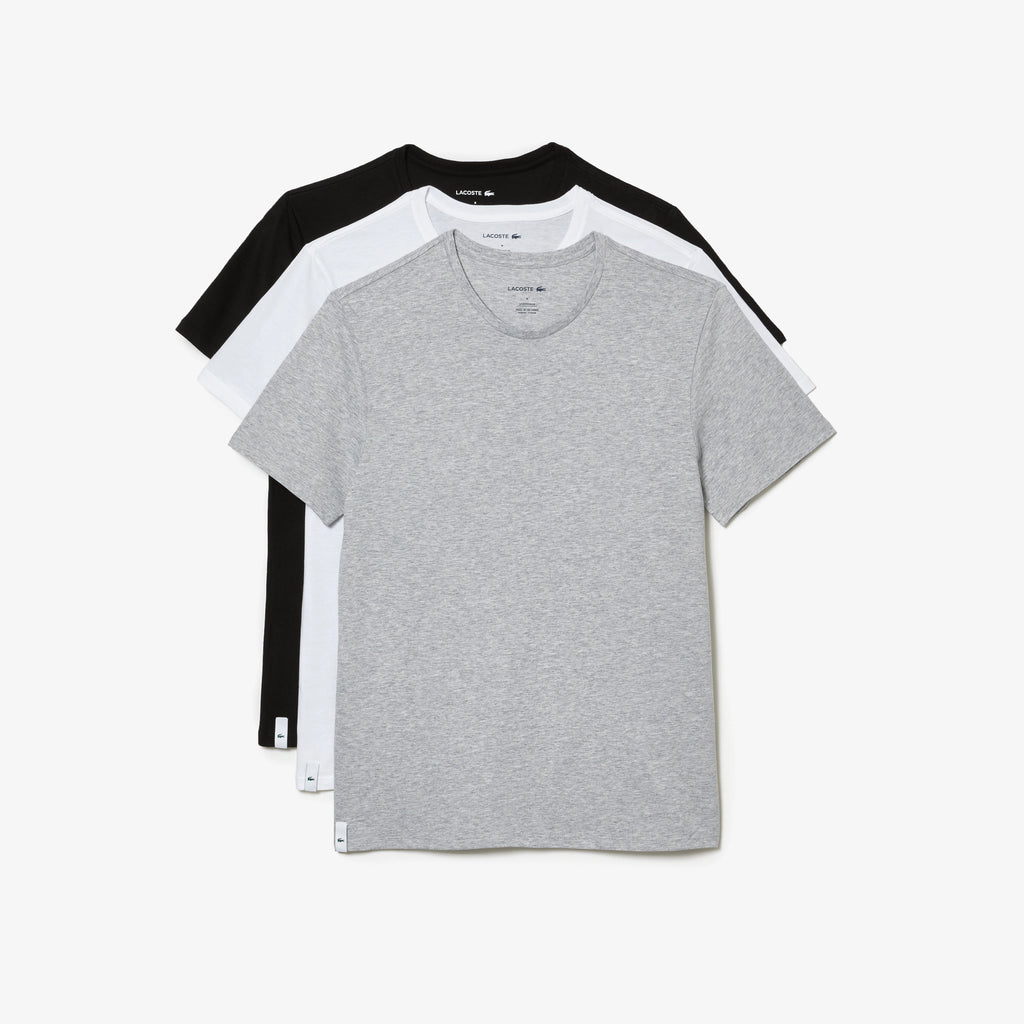 Men's Lacoste Crew Neck Cotton T-Shirt White Grey Black 3-Pack