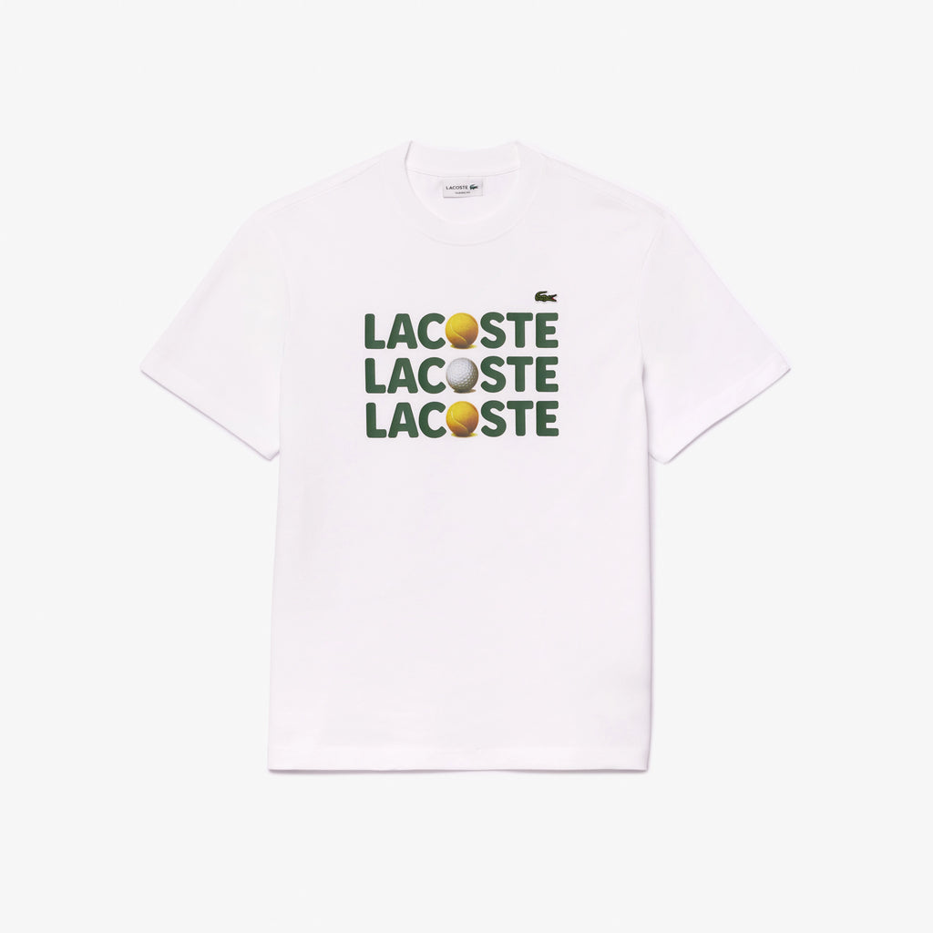 Men's Lacoste Heavy Cotton Tennis Ball Print T-Shirt White
