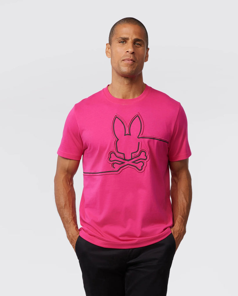 Men's Psycho Bunny Chester Embroidered Graphic Tee Pink Peacock