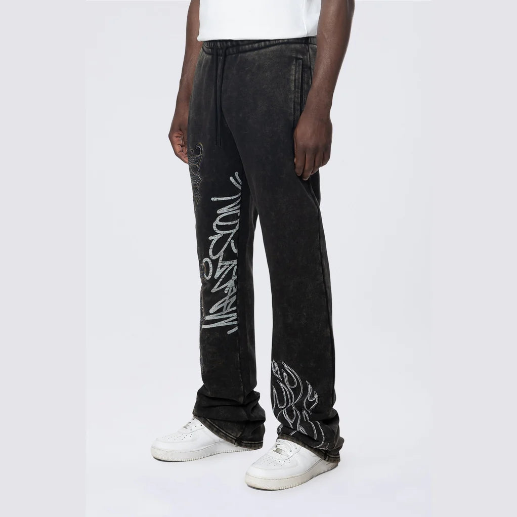 Men's Smoke Rise Stacked Rhinestone Dystopia Fleece Pants Black