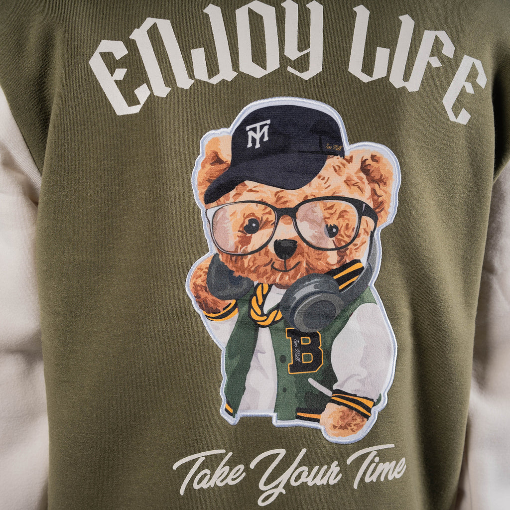 Men's TWO MILL TWENTY Enjoy Life Teddy Bear Graphic Sweatshirt Olive