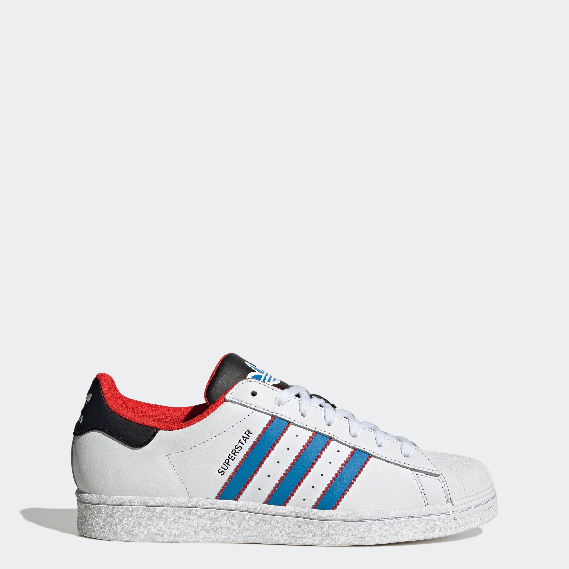 Adidas superstar white red and blue stripe trainers Clearance