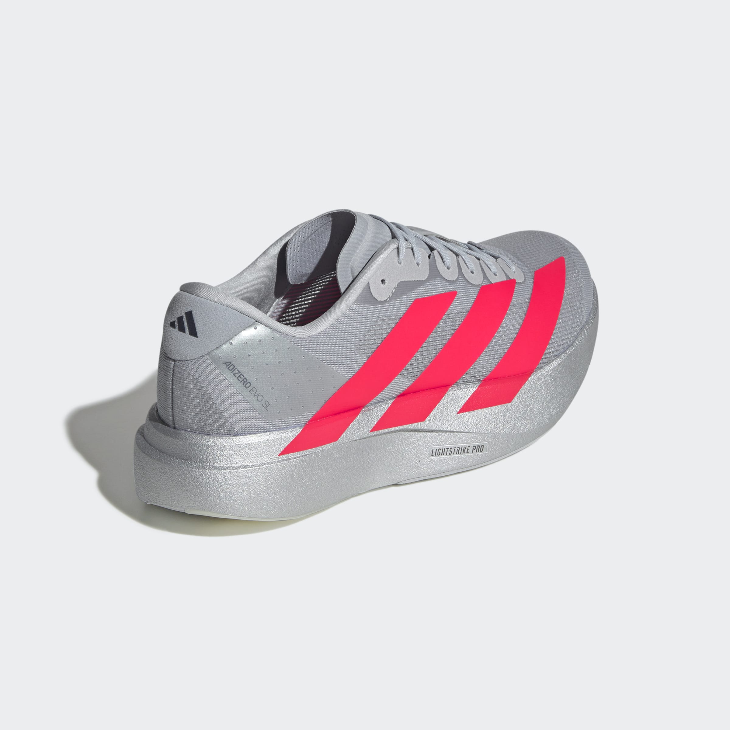 Men's adidas Running Adizero Evo SL Shoes Silver Metallic / Lucid Red