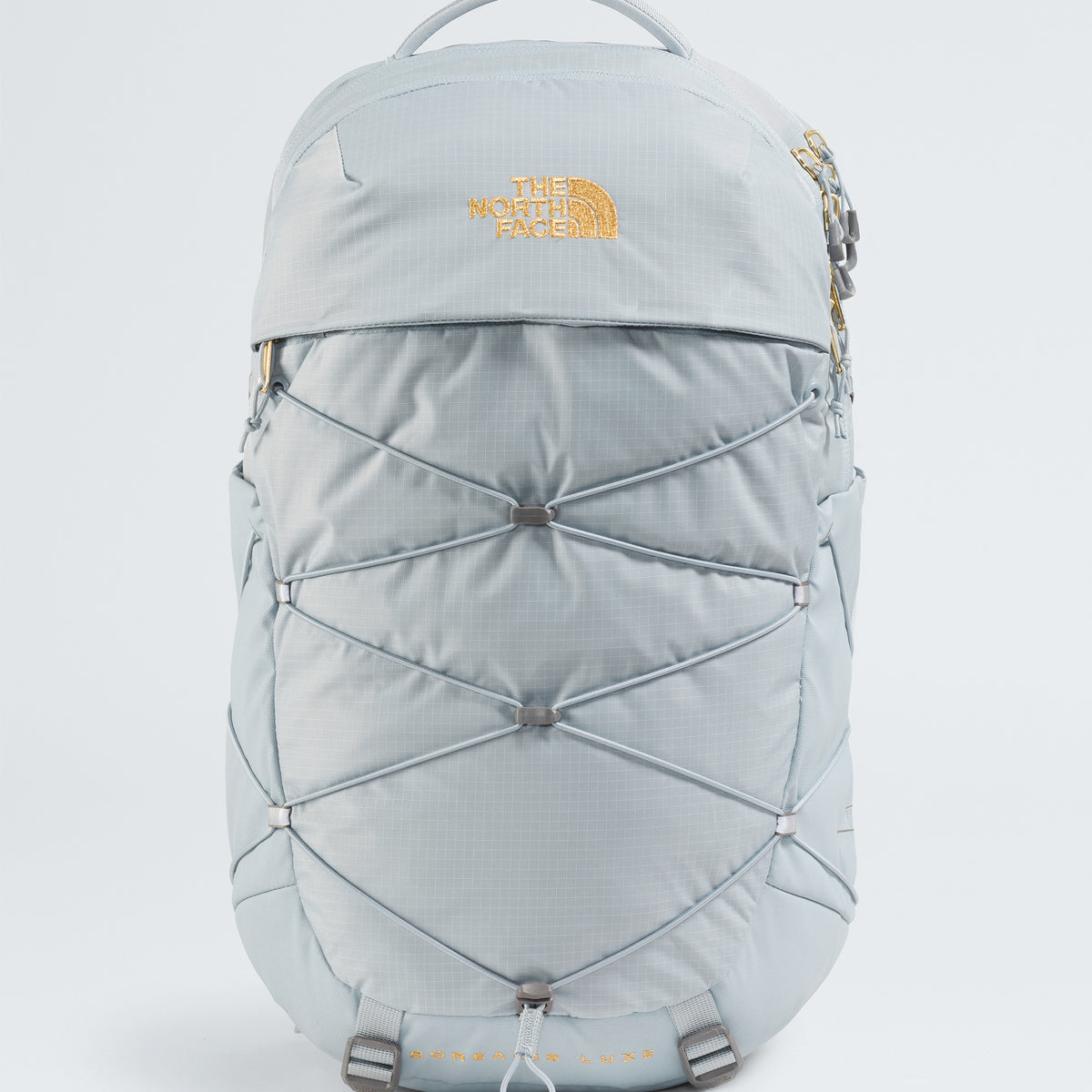 grey north face backpack The North Face Women's Borealis Luxe Backpack: Frost Grey/Gold Metallic