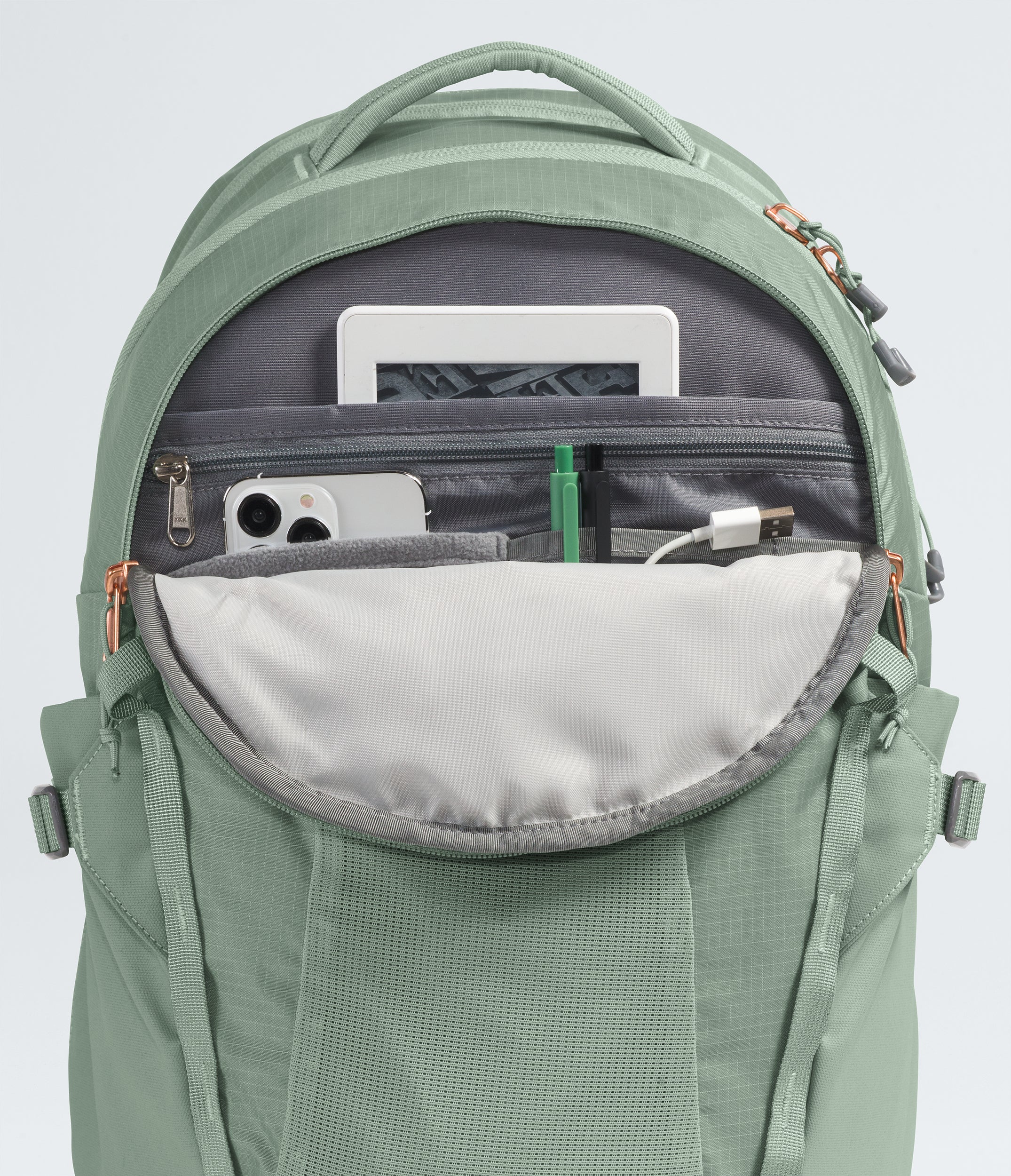 Women's The North Face Recon Luxe Backpack Slate Moss / Burnt Coral Metallic