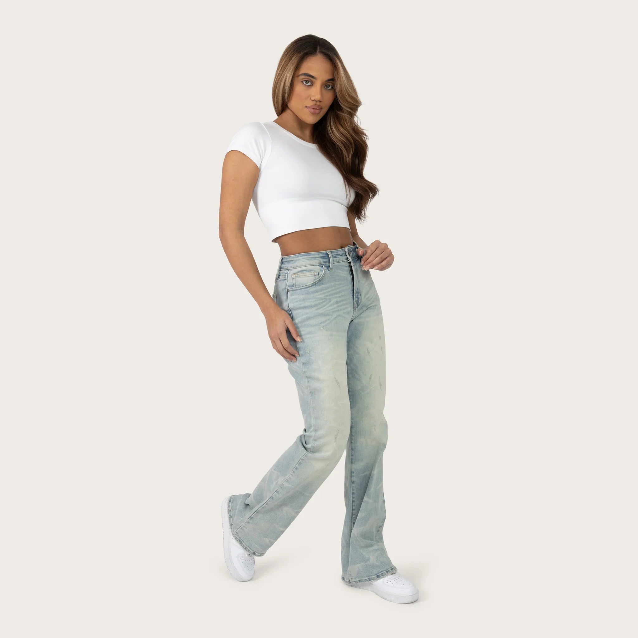 Women's Smoke Rise Red High Rise Bootcut Washed Jeans Artic Blue