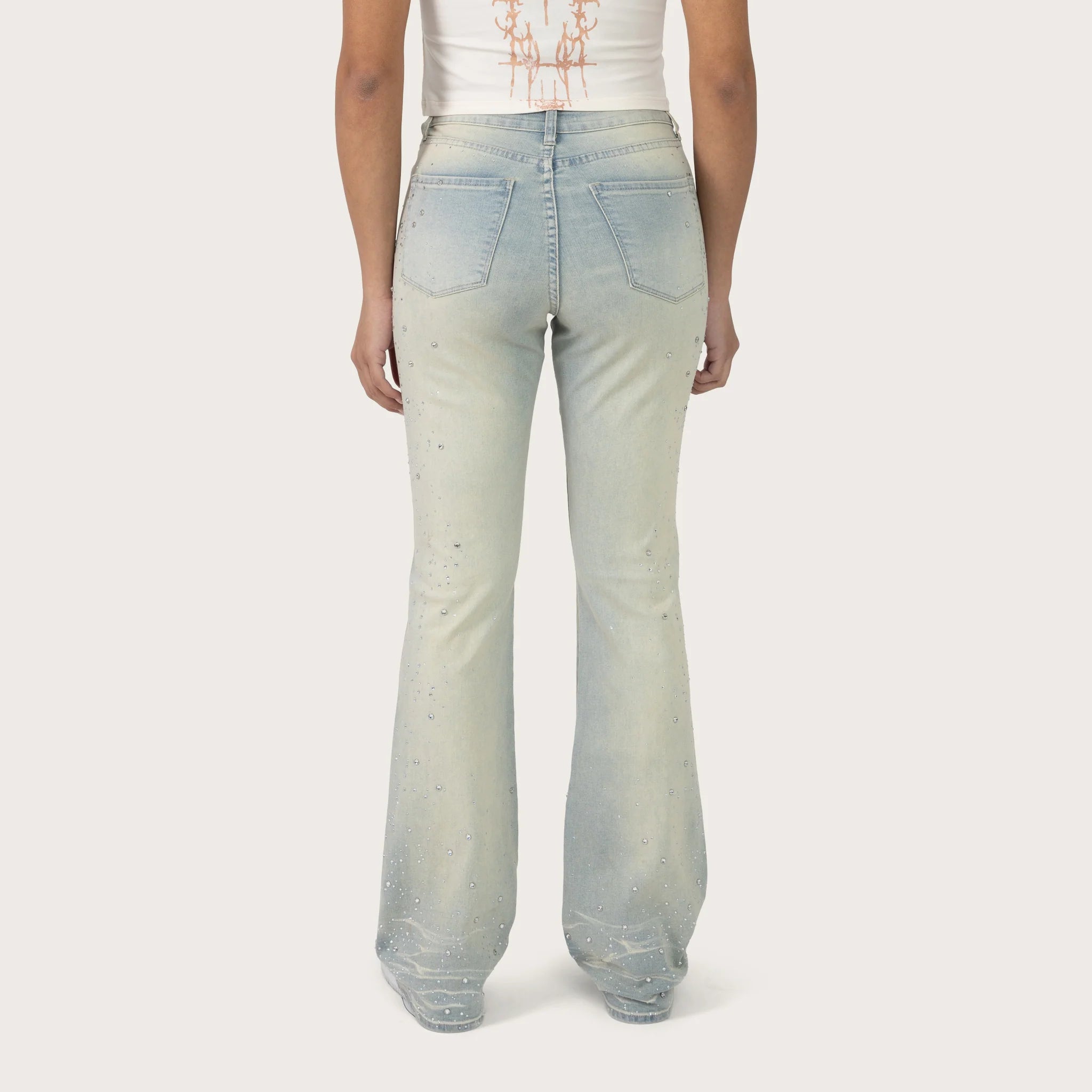 Women's Smoke Rise Red High Rise Bootcut Rhinestone Jeans Dolphin Blue