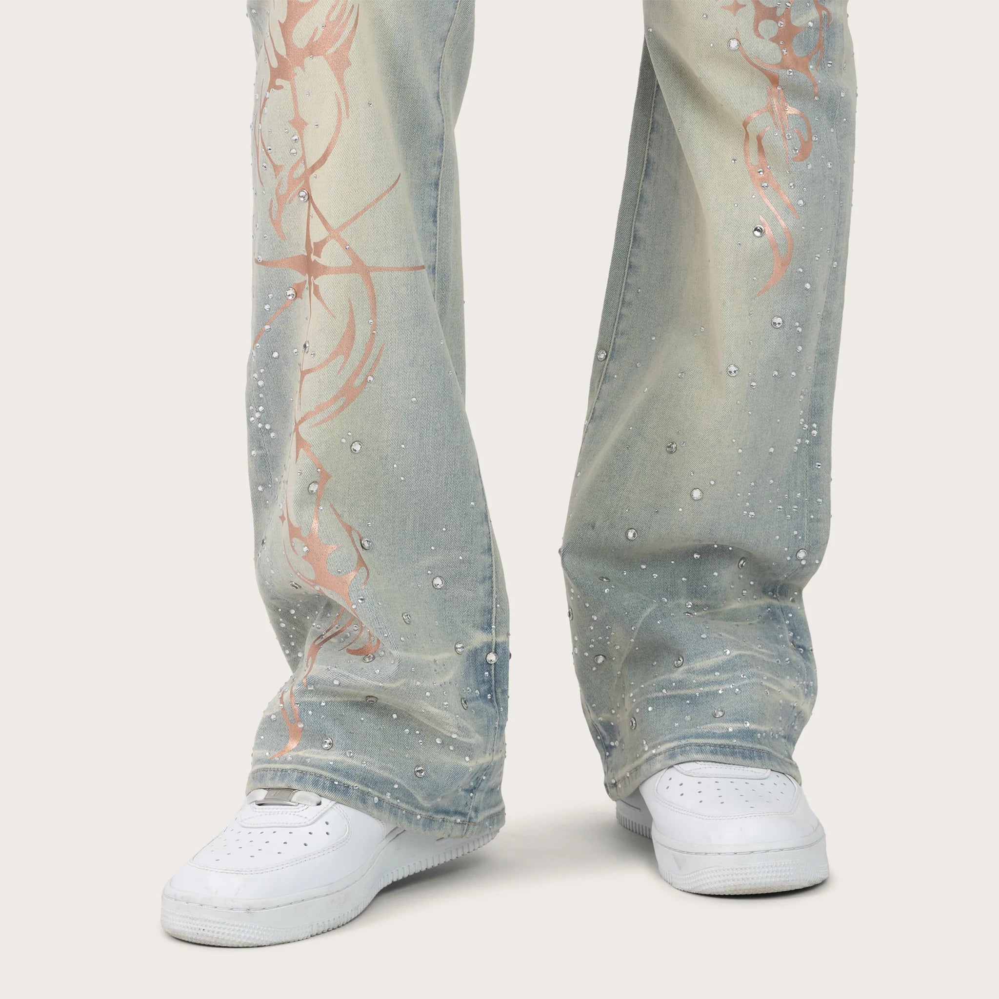 Women's Smoke Rise Red High Rise Bootcut Rhinestone Jeans Dolphin Blue