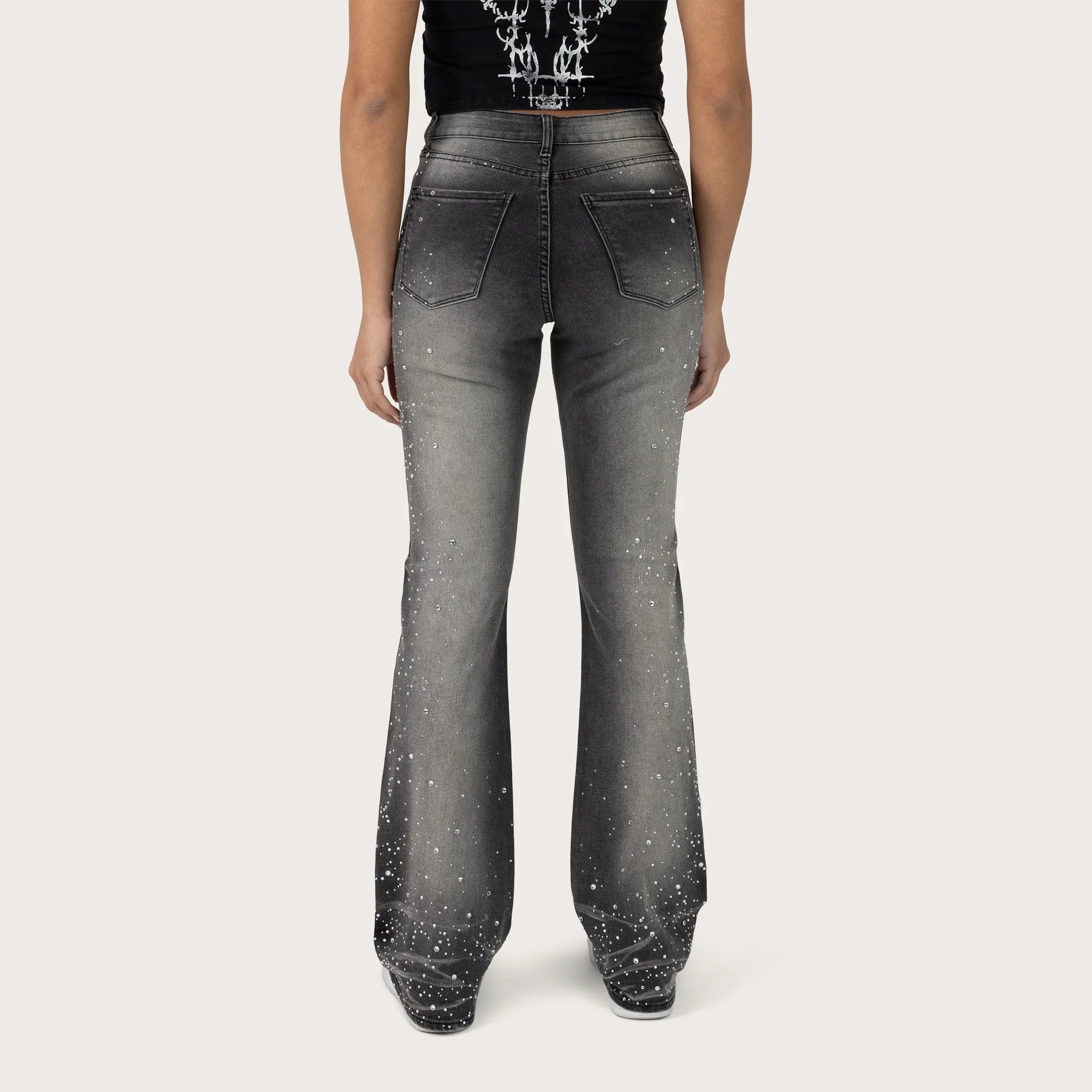 Women's Smoke Rise Red High Rise Bootcut Rhinestone Jeans Orca Black