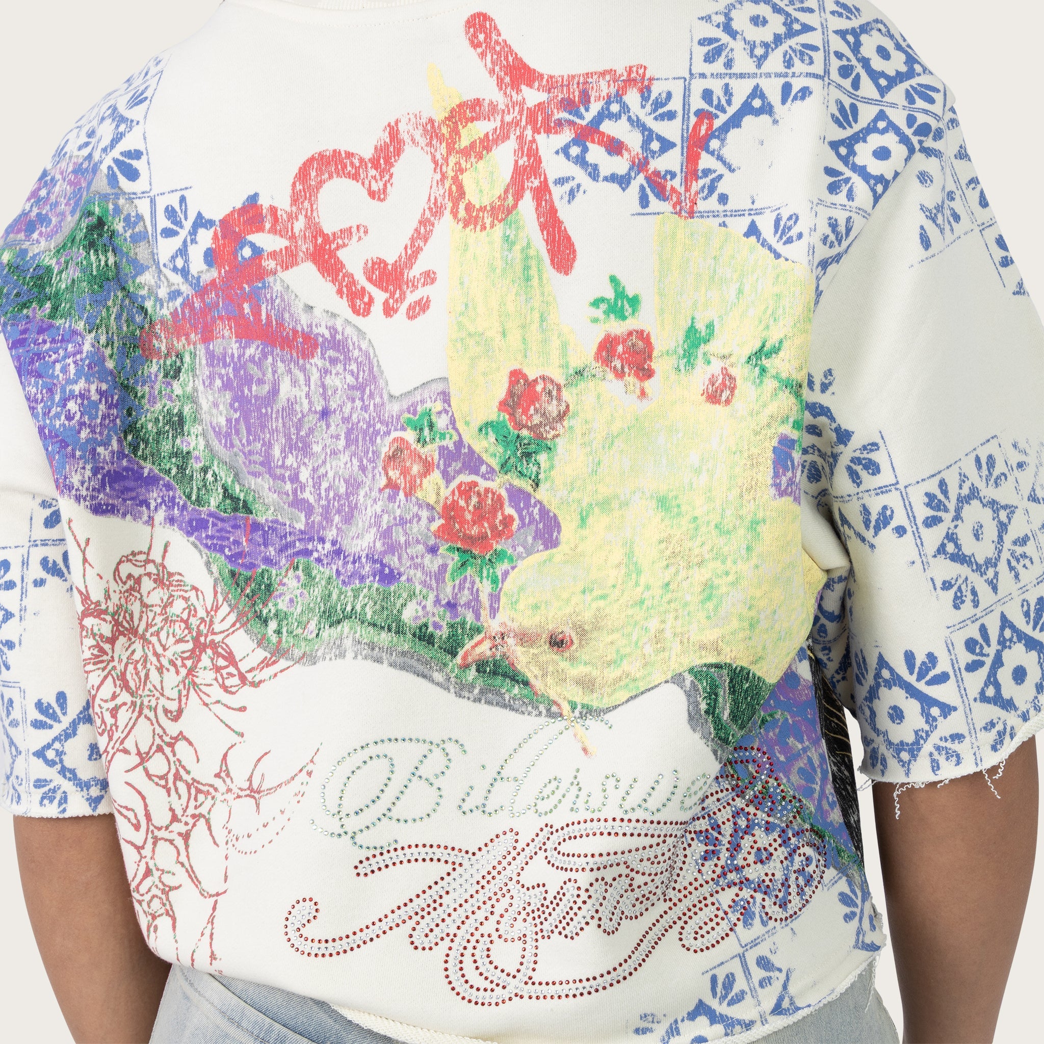 Women's Smoke Rise Red Boxy Rhinestone T-Shirt Turtle dove
