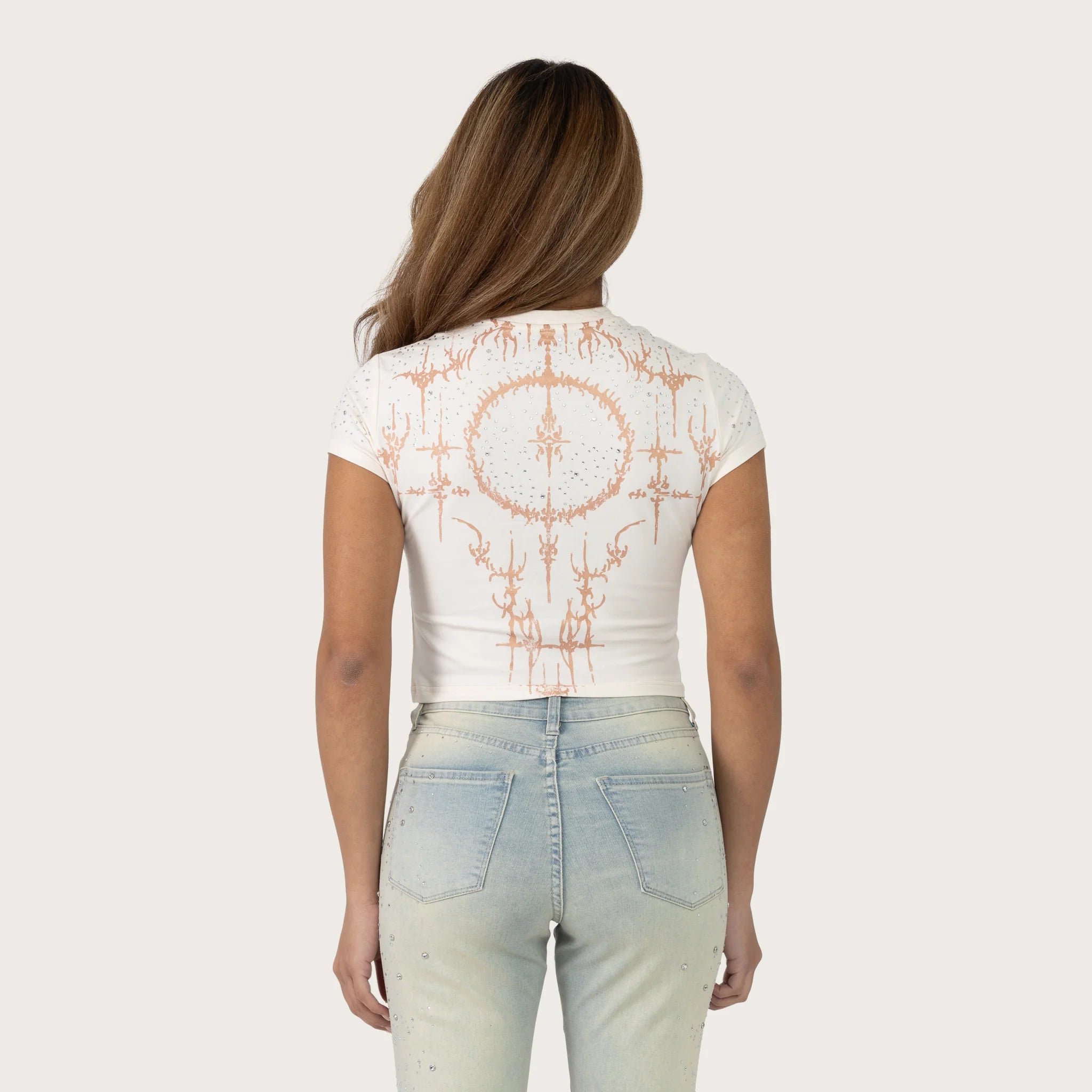 Women's Smoke Rise Red Fitted Rhinestone T-Shirt Oat Pearl