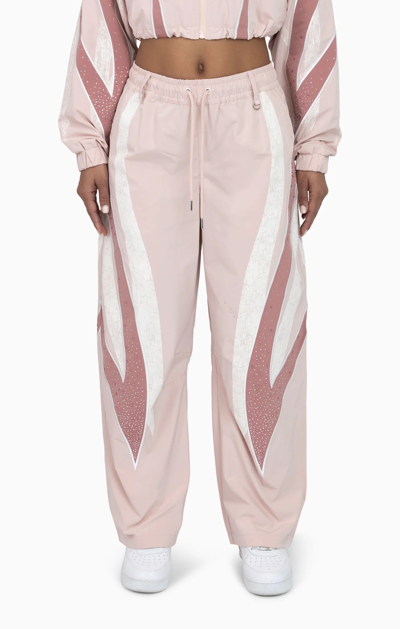 Women's Smoke Rise Red Rhinestone Panel Windbreaker Pants Blush Powder