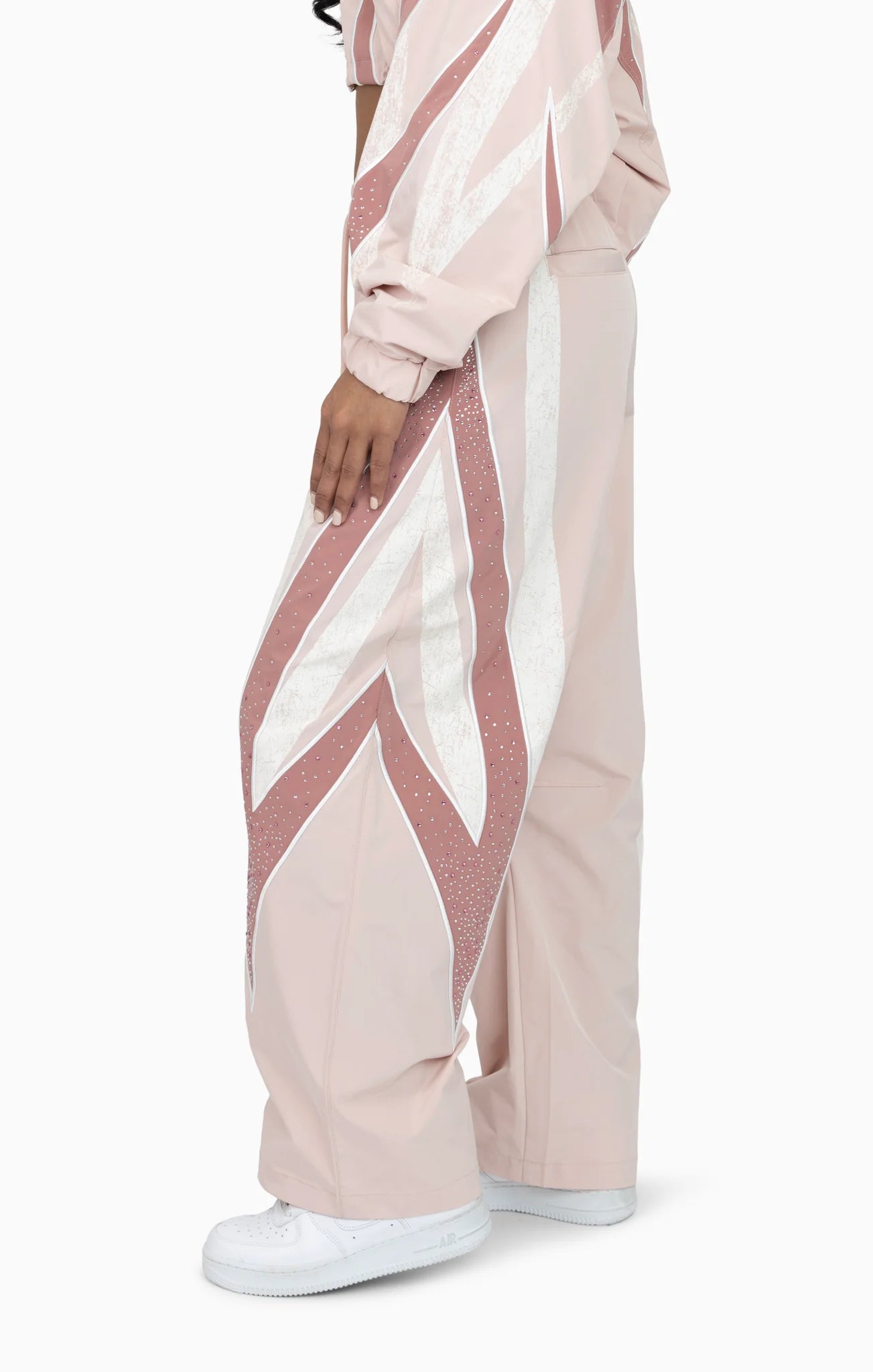 Women's Smoke Rise Red Rhinestone Panel Windbreaker Pants Blush Powder
