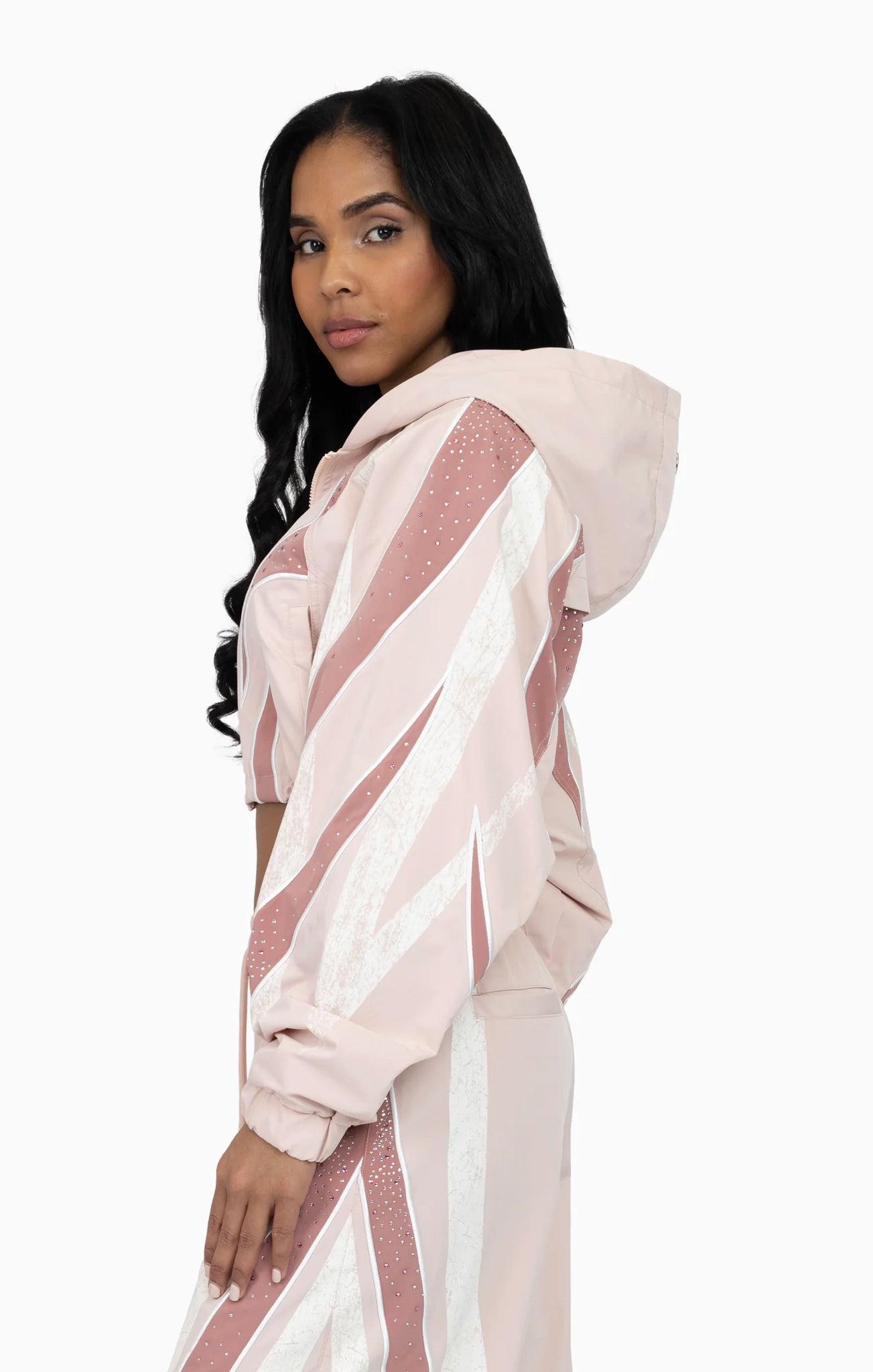 Women's Smoke Rise Red Rhinestone Panel Windbreaker Jacket Blush Powder