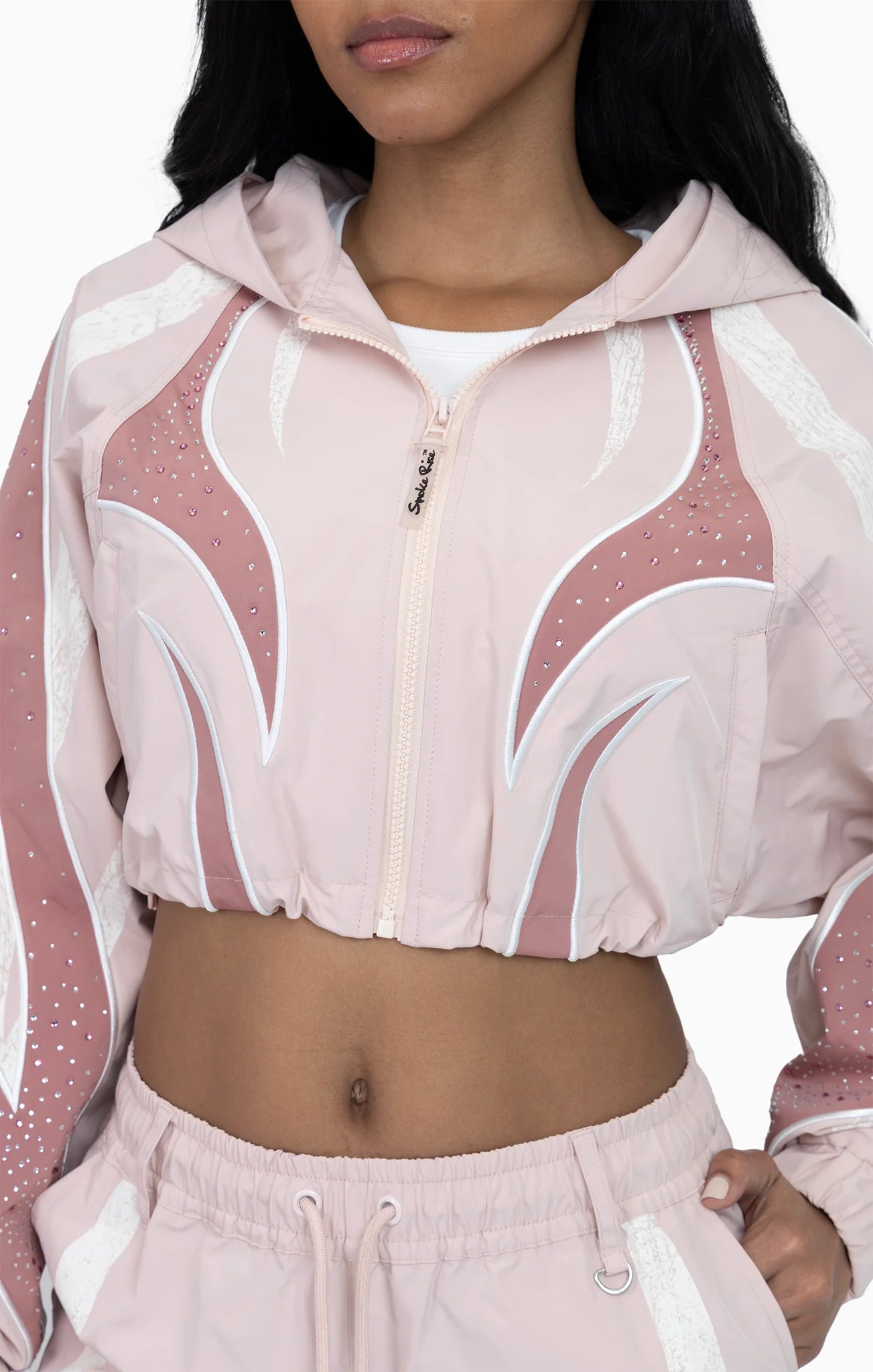 Women's Smoke Rise Red Rhinestone Panel Windbreaker Jacket Blush Powder