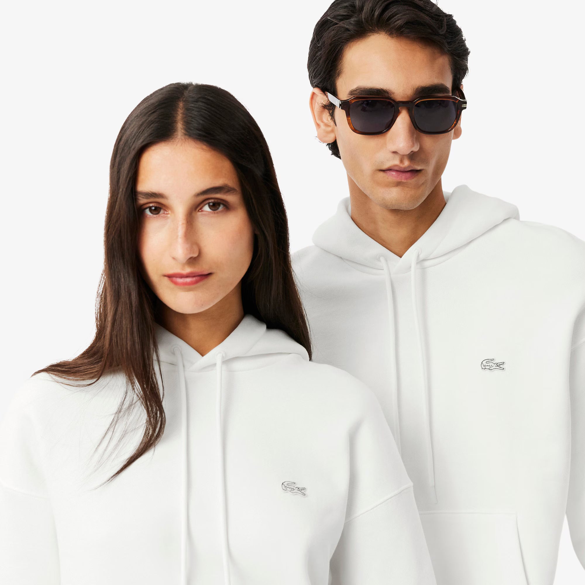 Unisex Lacoste Heavy Fleece Hoodie White