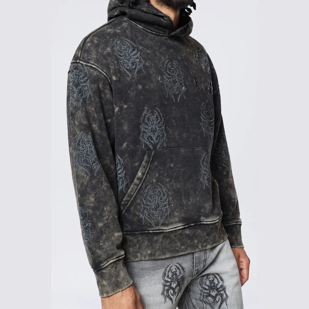 Men's Smoke Rise Rhinestone Printed Collar Hoodie Black