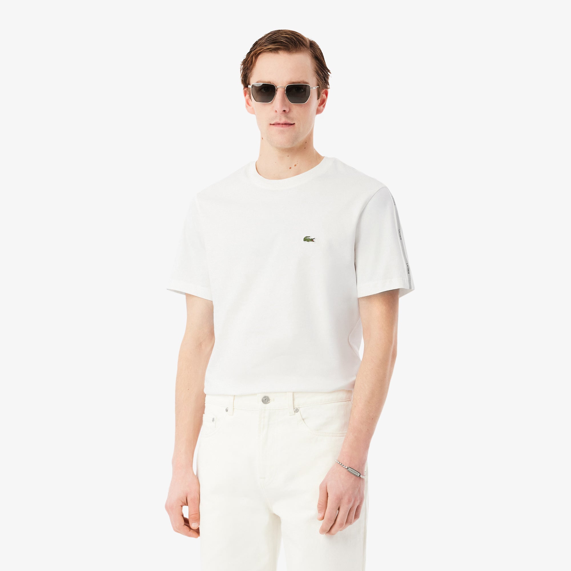 Men's Lacoste Branded Stripe Band T-Shirt White