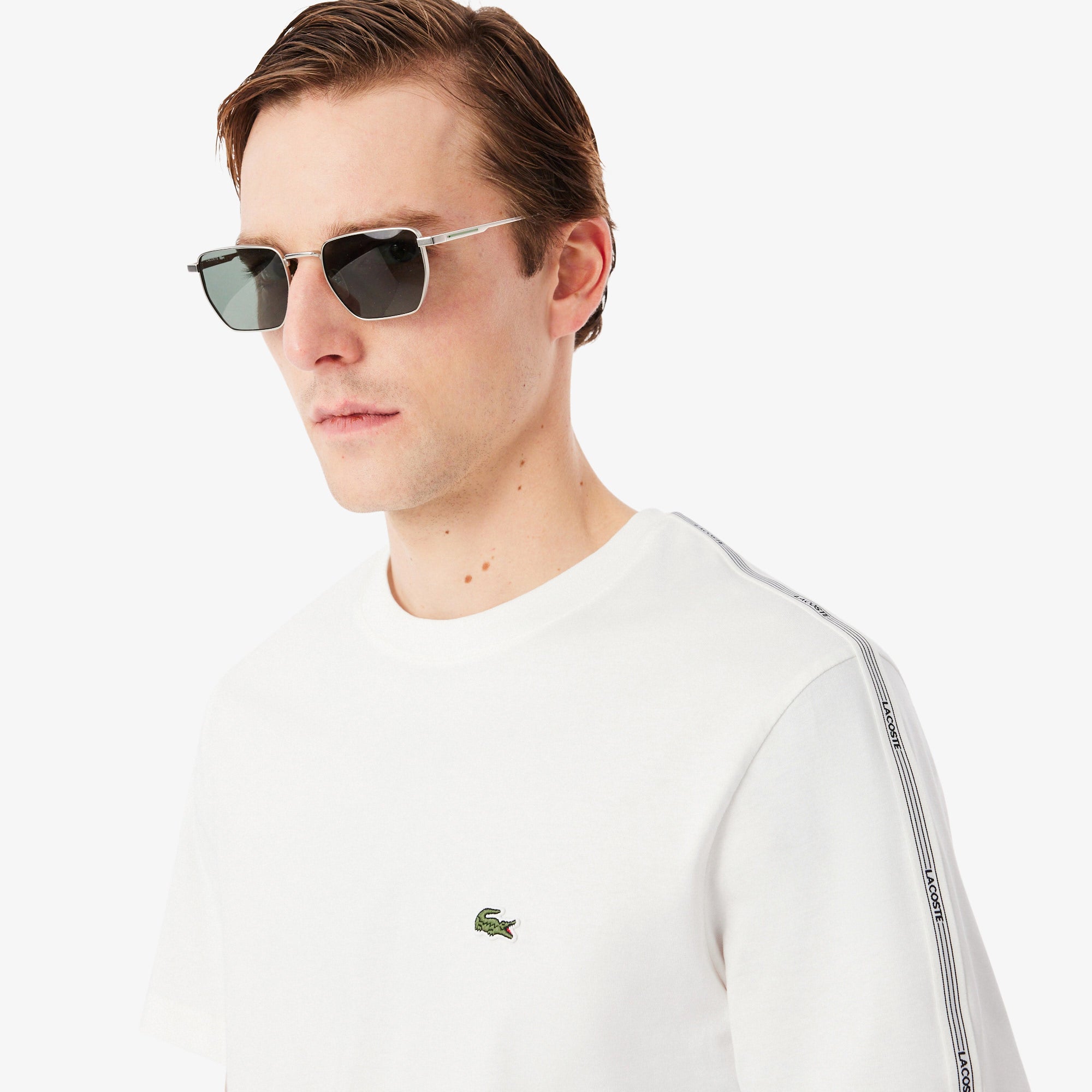 Men's Lacoste Branded Stripe Band T-Shirt White