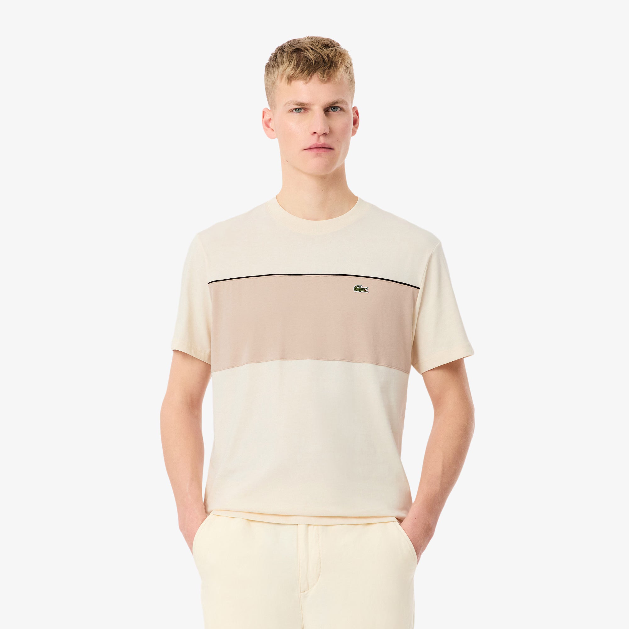 Men's Lacoste Colorblock Cotton T-Shirt Beige