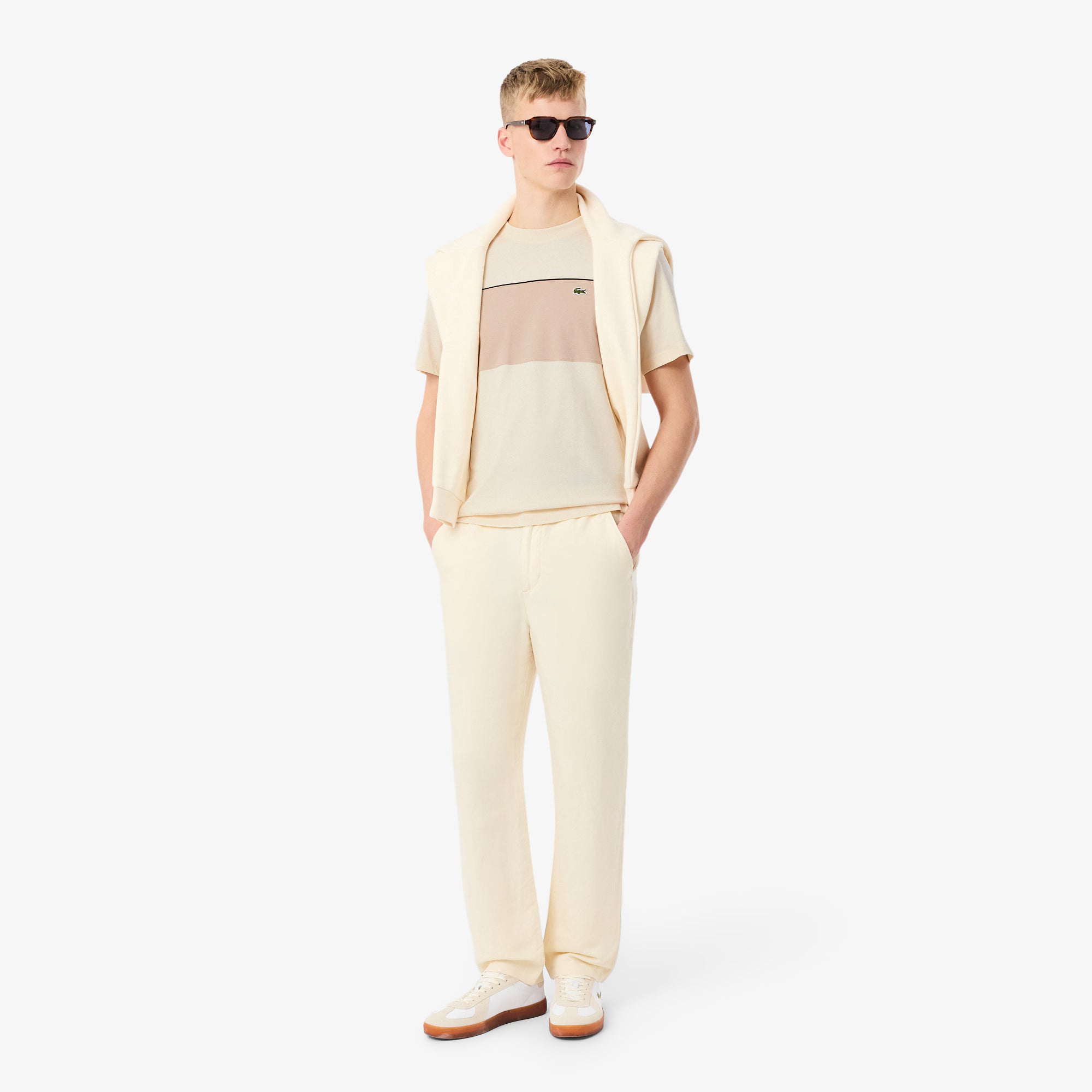 Men's Lacoste Colorblock Cotton T-Shirt Beige