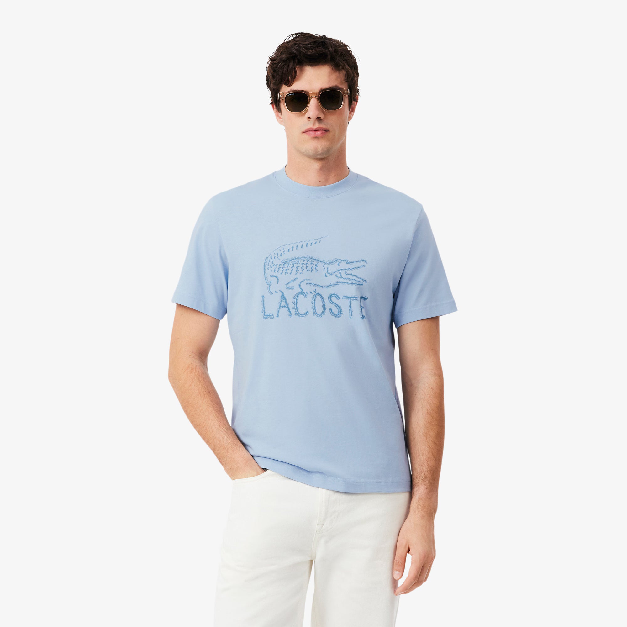 Men's Lacoste Printed Cotton T-Shirt Light Blue