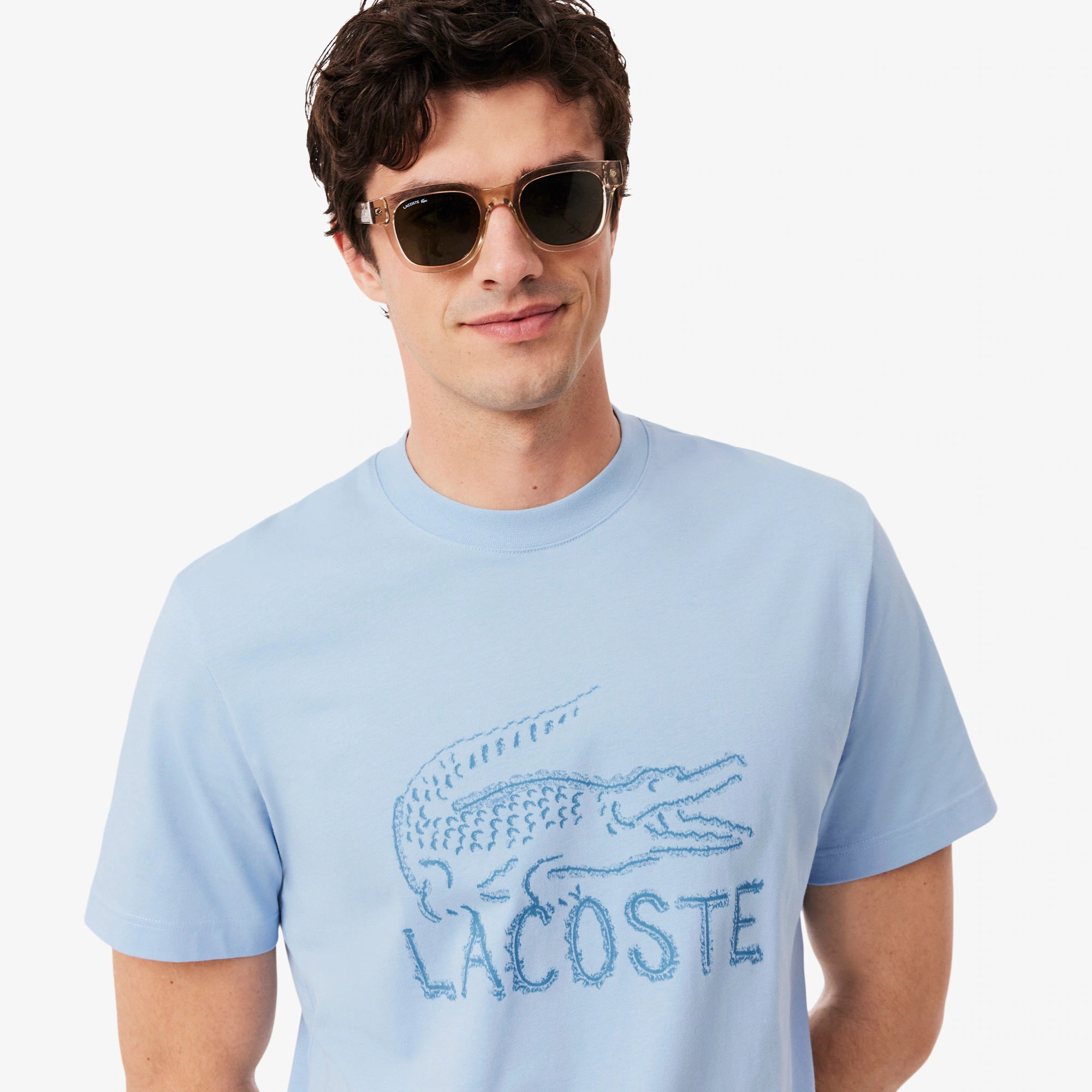 Men's Lacoste Printed Cotton T-Shirt Light Blue