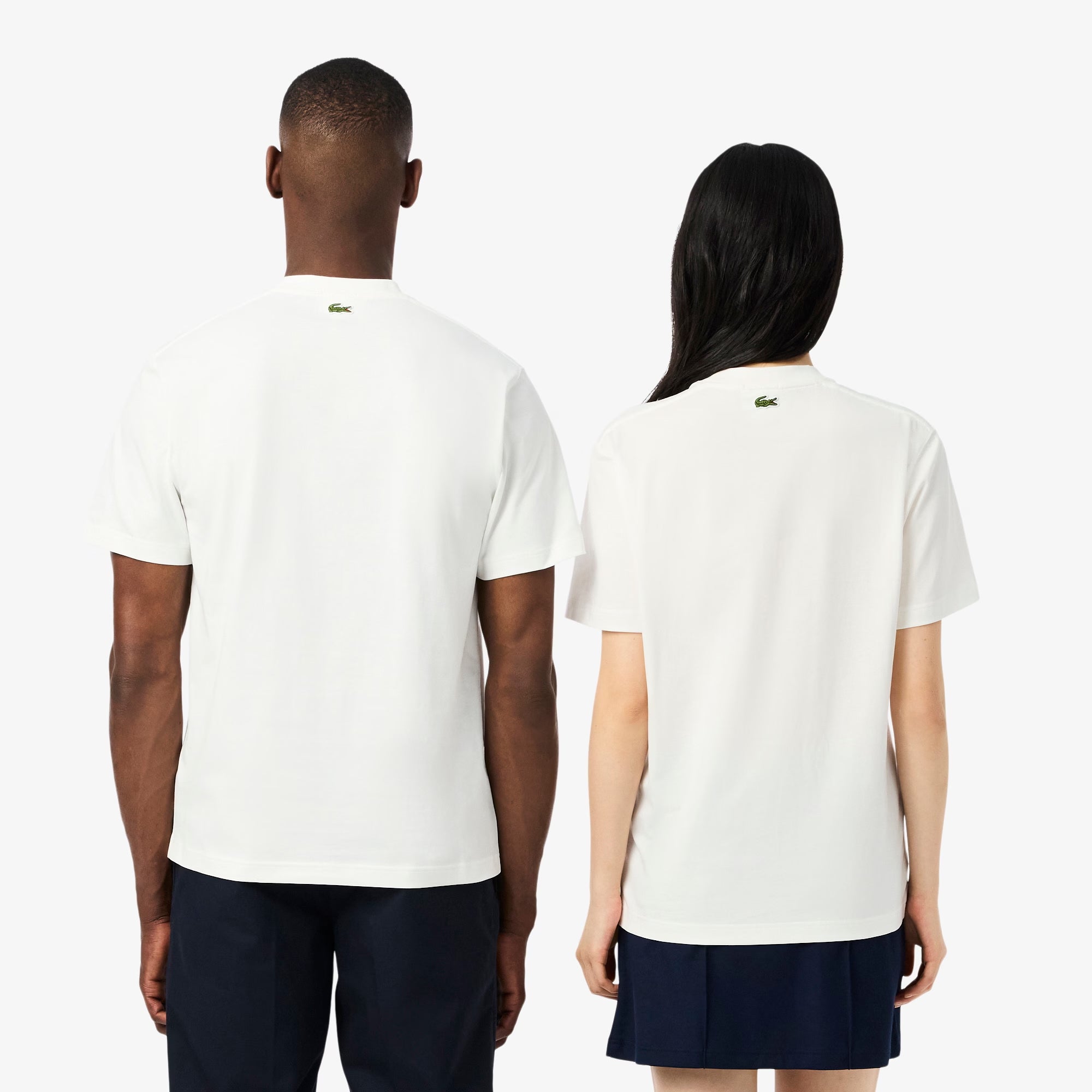Unisex Lacoste Signature Print Cotton T-Shirt White